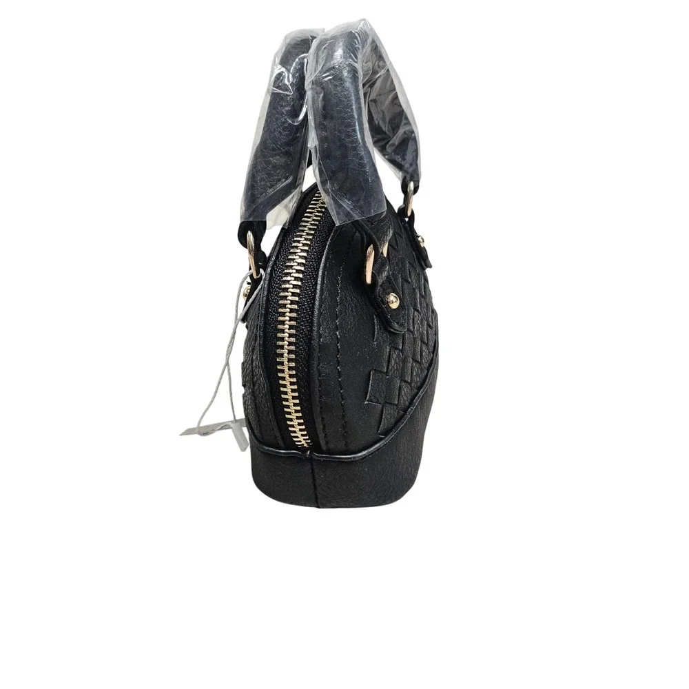 Mini Satchel Women Small Black Woven Dome Crossbody Purse Chain Strap